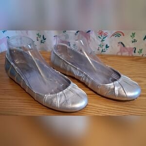 Prada Metallic Silver Ruched Leather Causal Everyday Slip On Shoe SZ 7.5 37EU